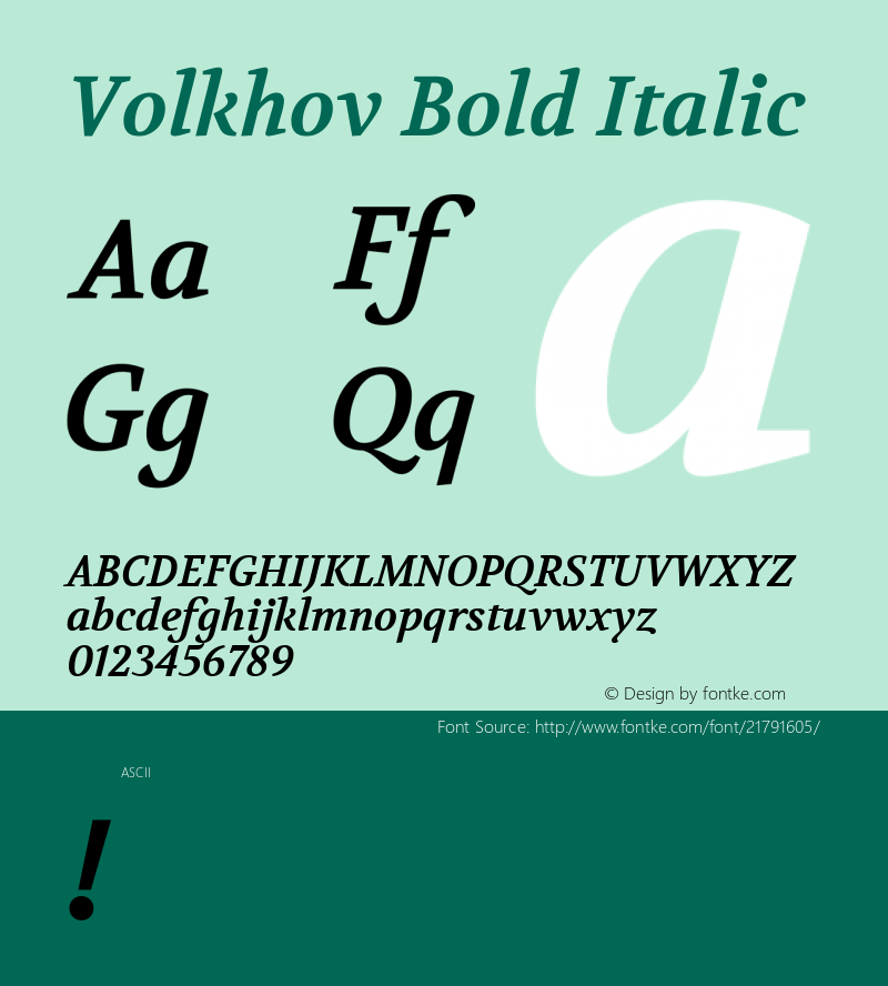 Volkhov Bold Italic  Font Sample