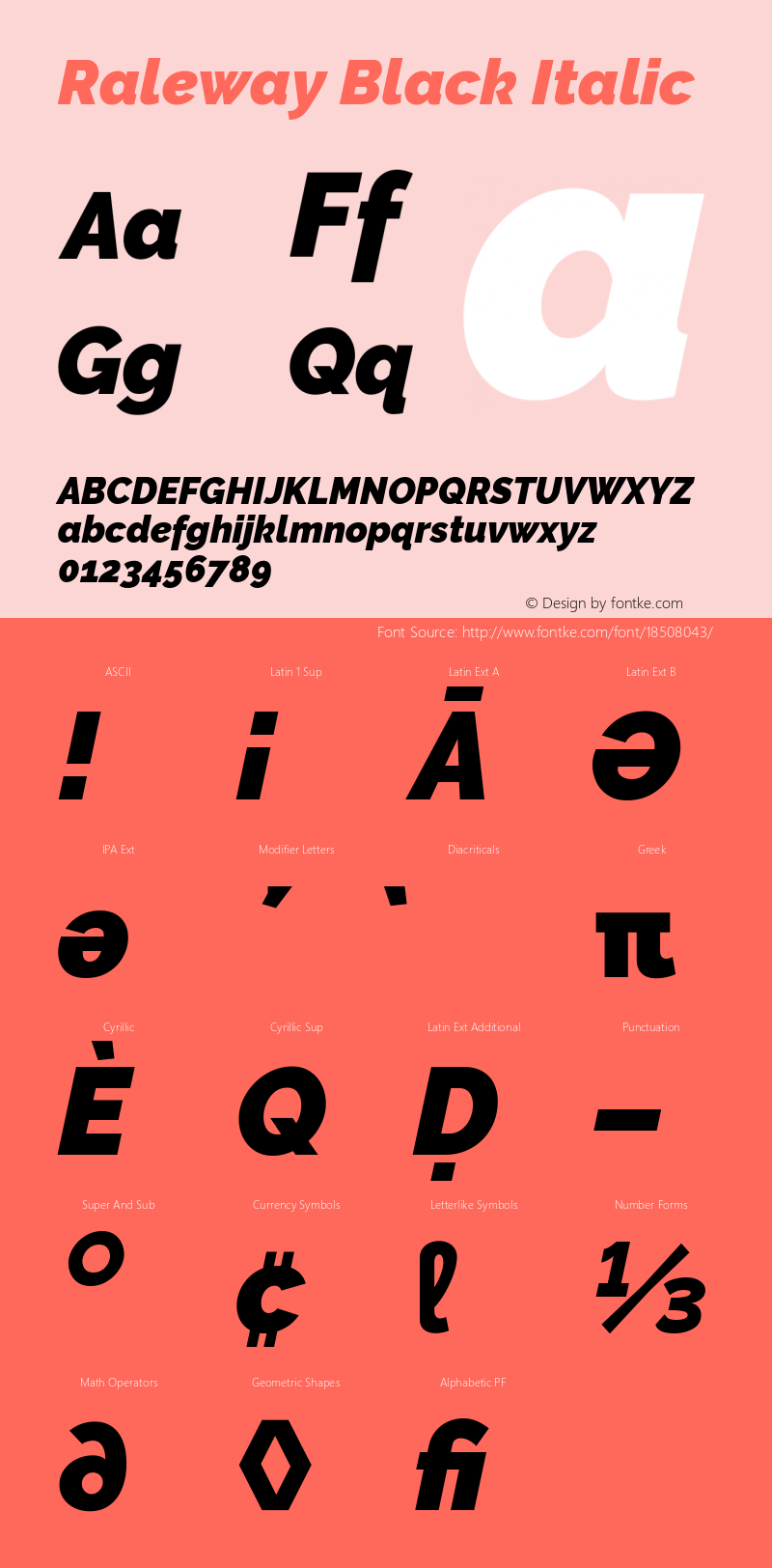 Raleway Black Italic Version 4.010 Font Sample