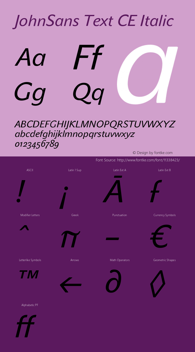 JohnSans Text CE Italic Version 001.000 Font Sample