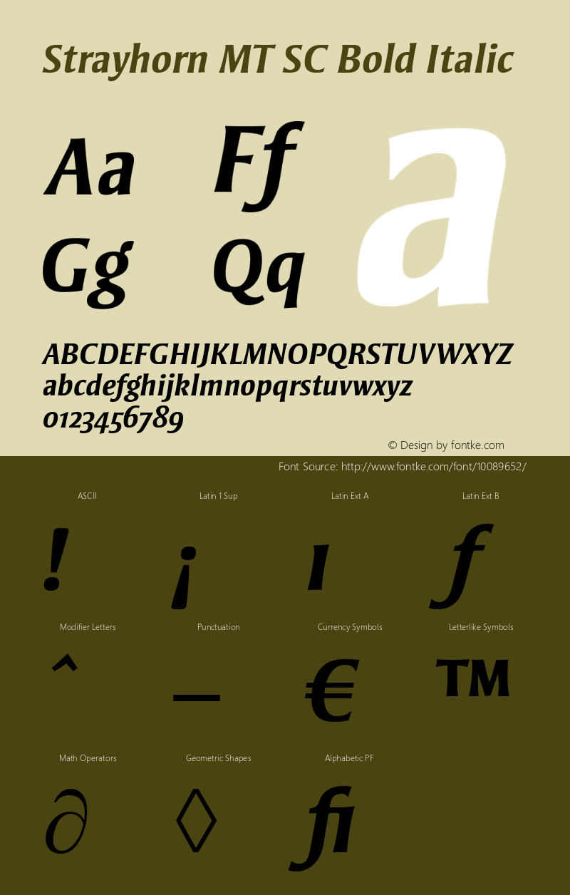 Strayhorn MT SC Bold Italic Version 1.00 - December 2000 Font Sample