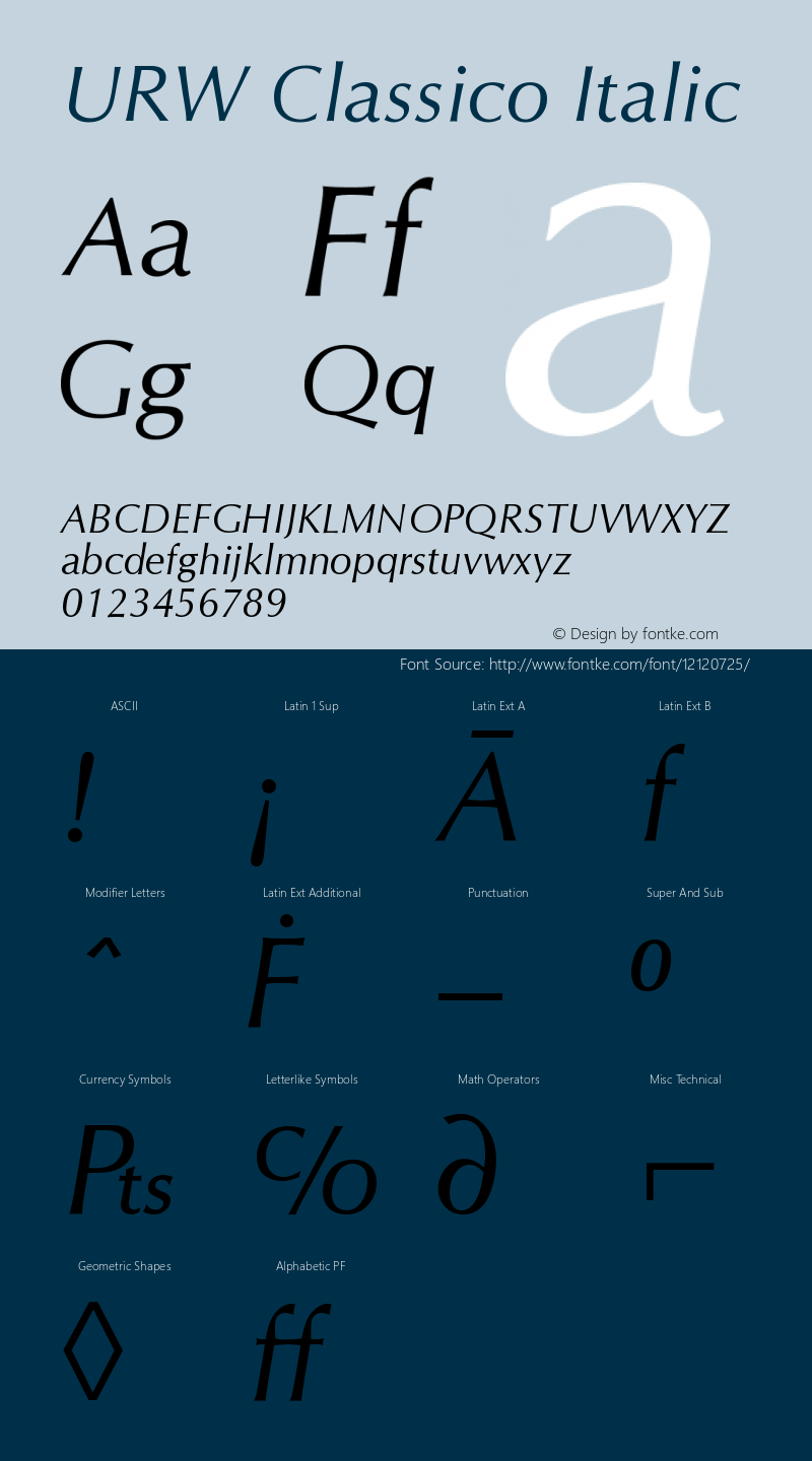 URW Classico Italic Version 2.00 Font Sample