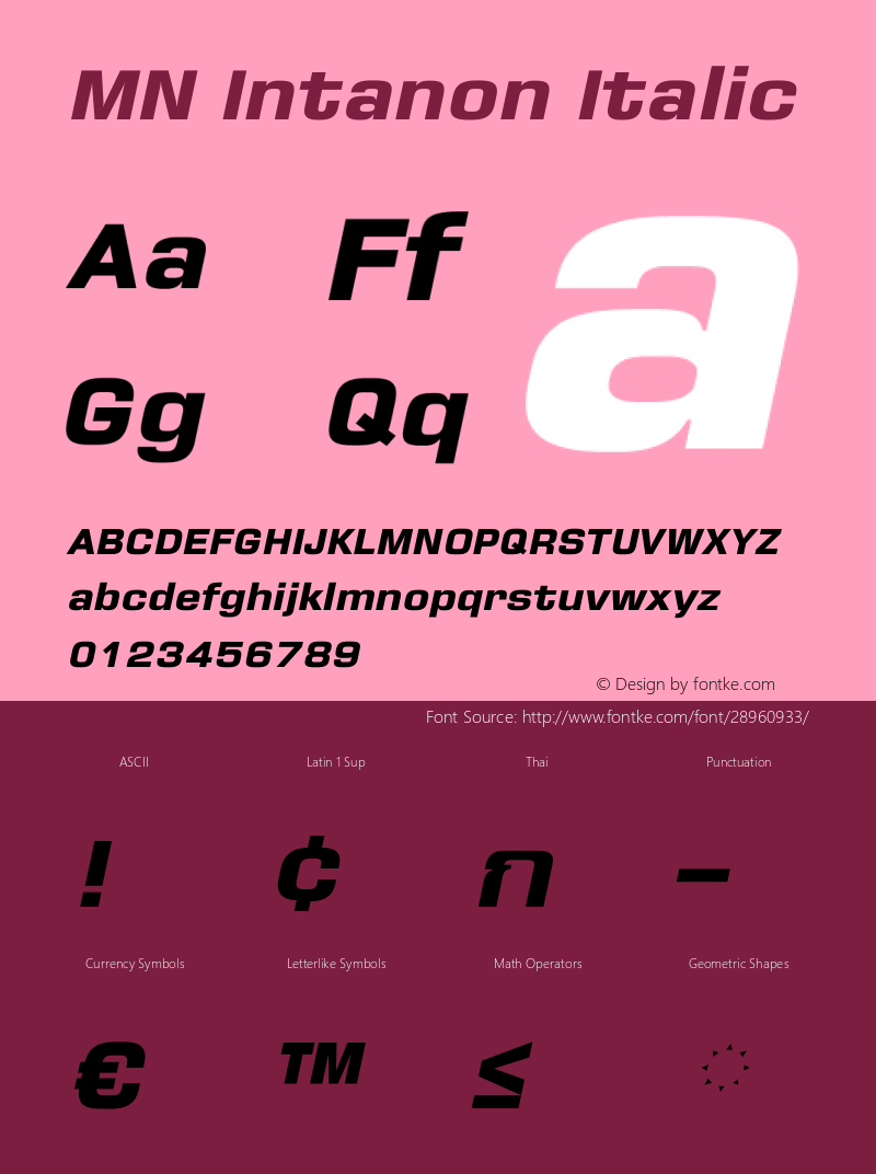 MNIntanon-Italic Version 3.201 Font Sample