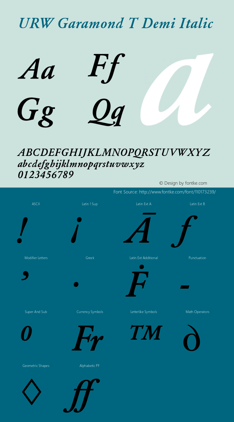 URWGaramondTDem Italic Version 1.10 Font Sample