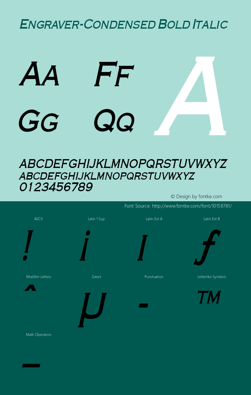 Engraver-Condensed Bold Italic 1.0/1995: 2.0/2001 Font Sample