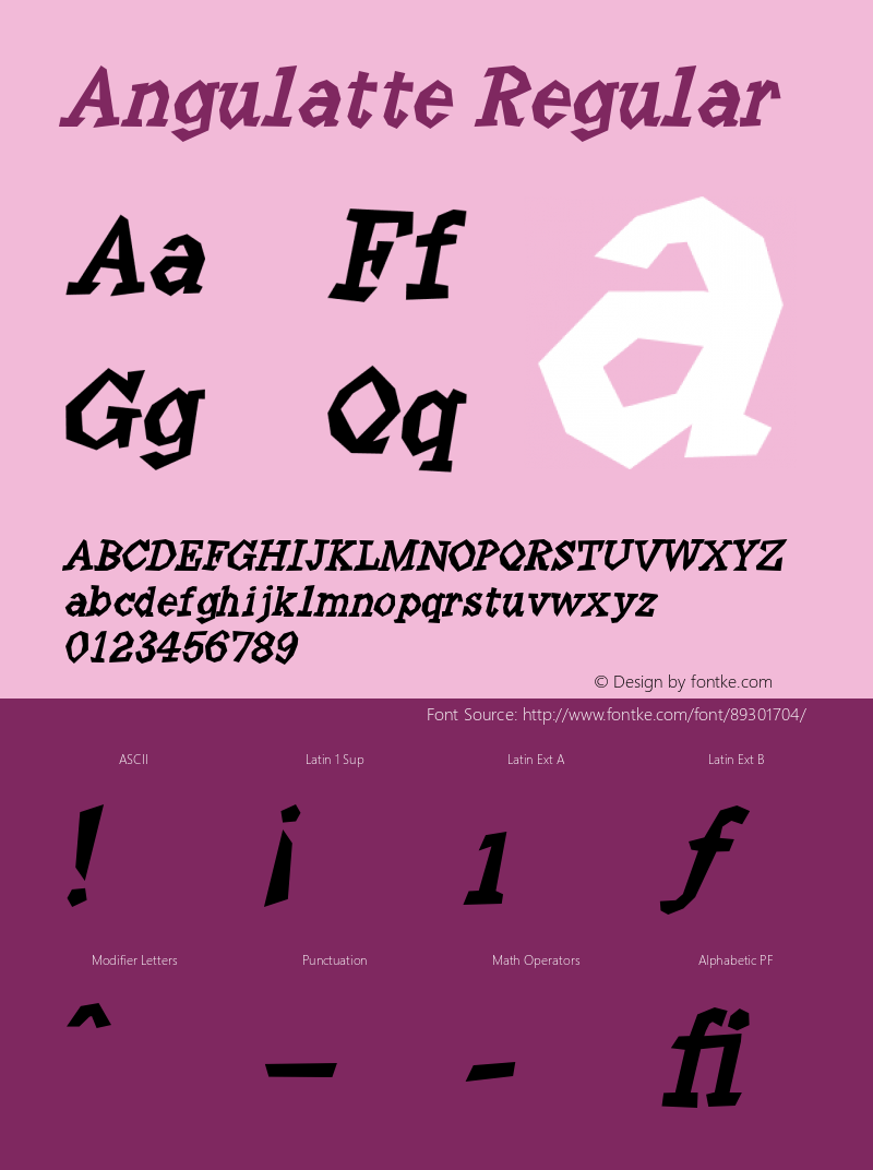 Angulatte W90 Medium Oblique Version 4.70 Font Sample