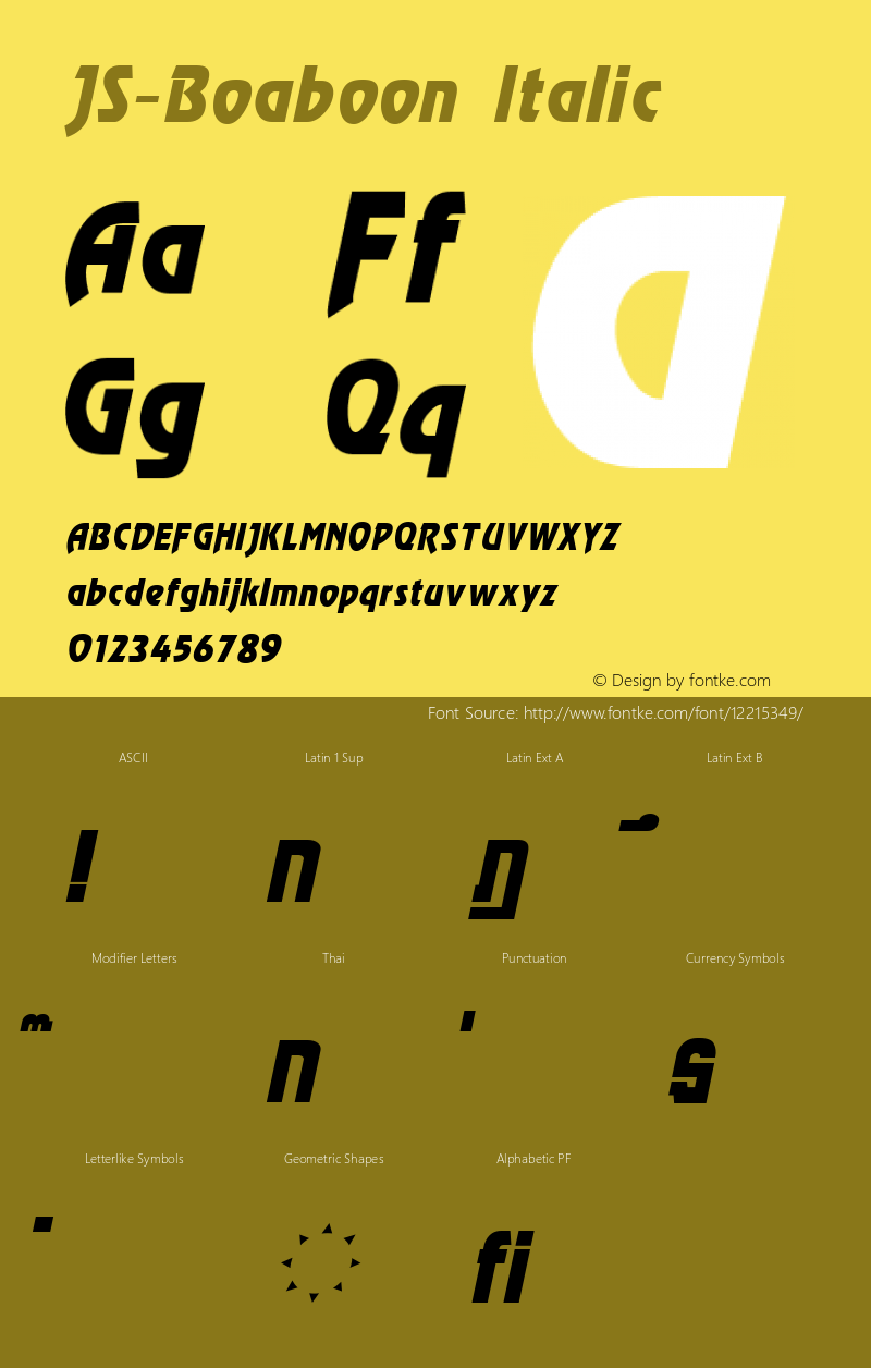 JS-Boaboon Italic Version 1.000 2006 initial release Font Sample