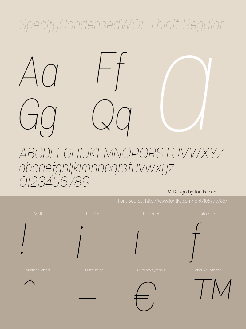 Specify Condensed W01 Thin It Version 1.00 Font Sample