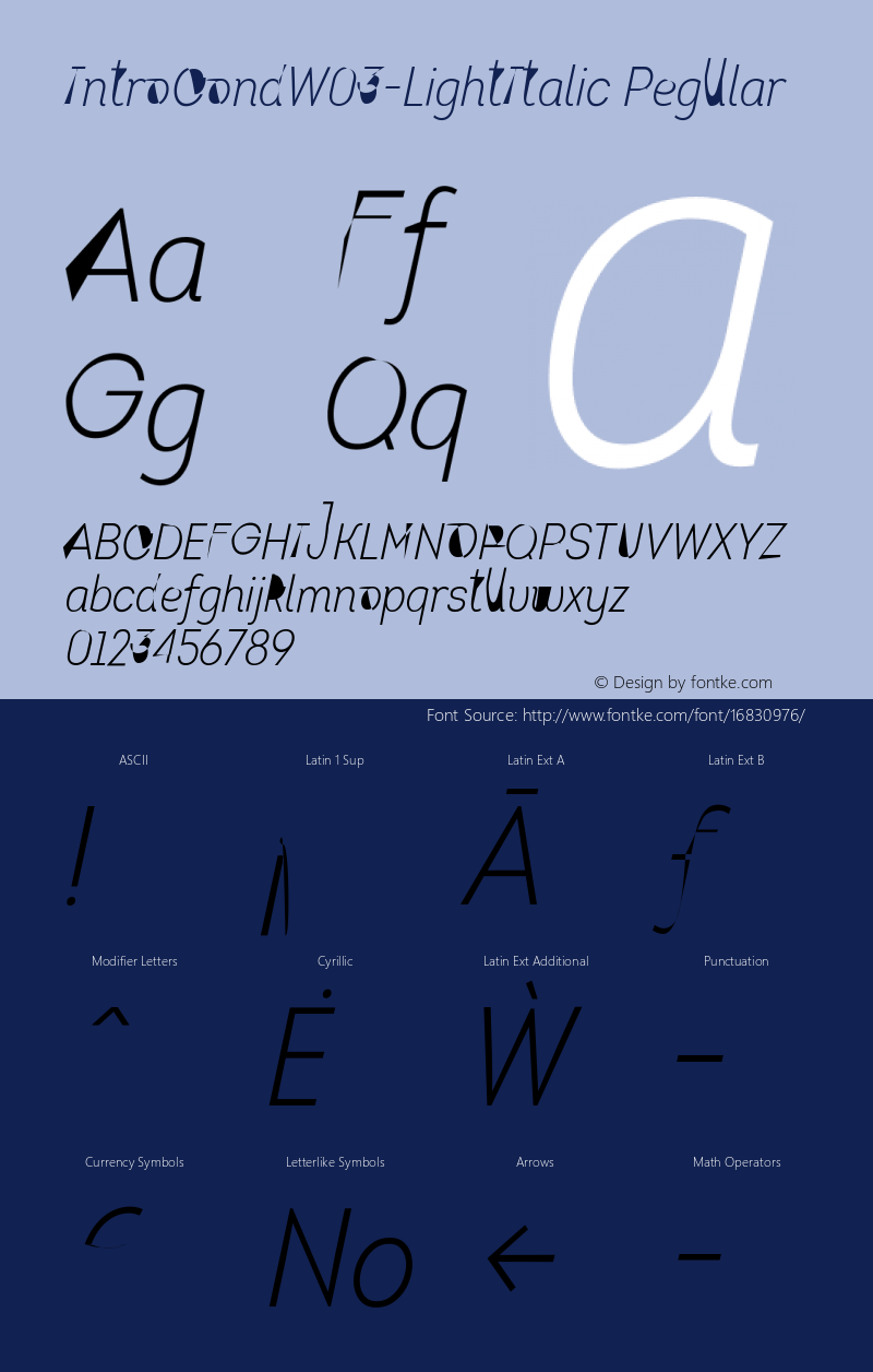 IntroCondW03-LightItalic Regular Version 1.00 Font Sample