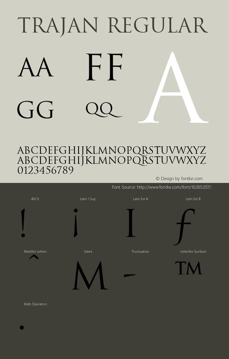 Trajan Regular Macromedia Fontographer 4.1 30/04/99 Font Sample