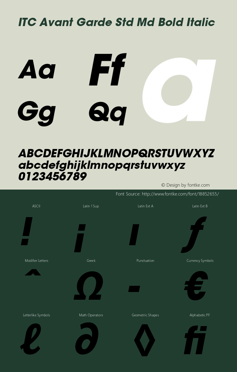 ITC Avant Garde Std Md Bold Italic Version 2.082;PS 005.000;hotconv 1.0.67;makeotf.lib2.5.33168 Font Sample