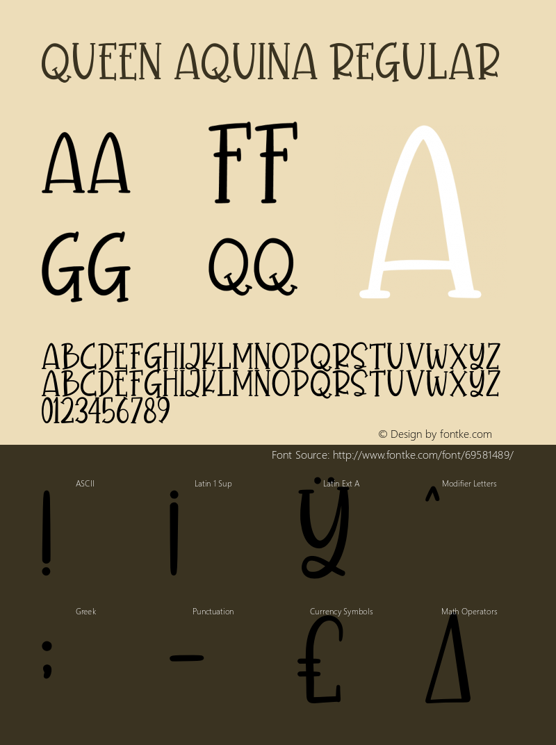 Queen Aquina Version 1.00;June 29, 2020;FontCreator 12.0.0.2545 64-bit Font Sample