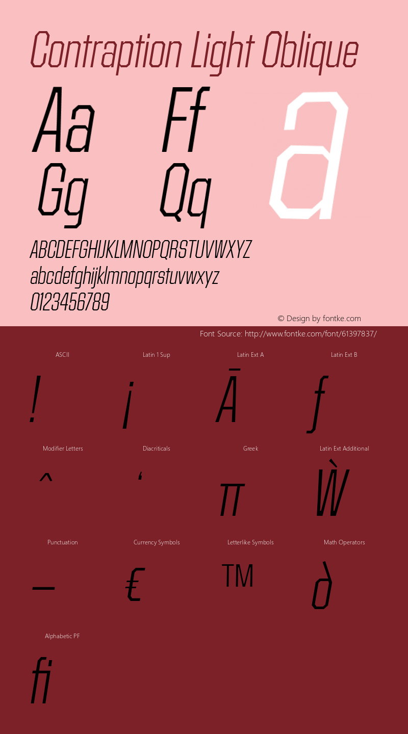 Contraption Light Oblique Version 1.001 2015 Font Sample