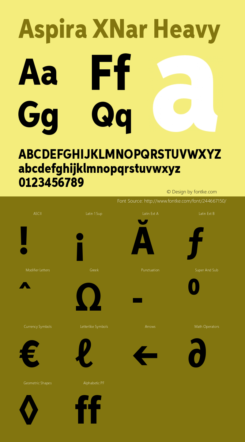 AspiraXNar-Heavy Version 1.05          UltraPrecision Font图片样张