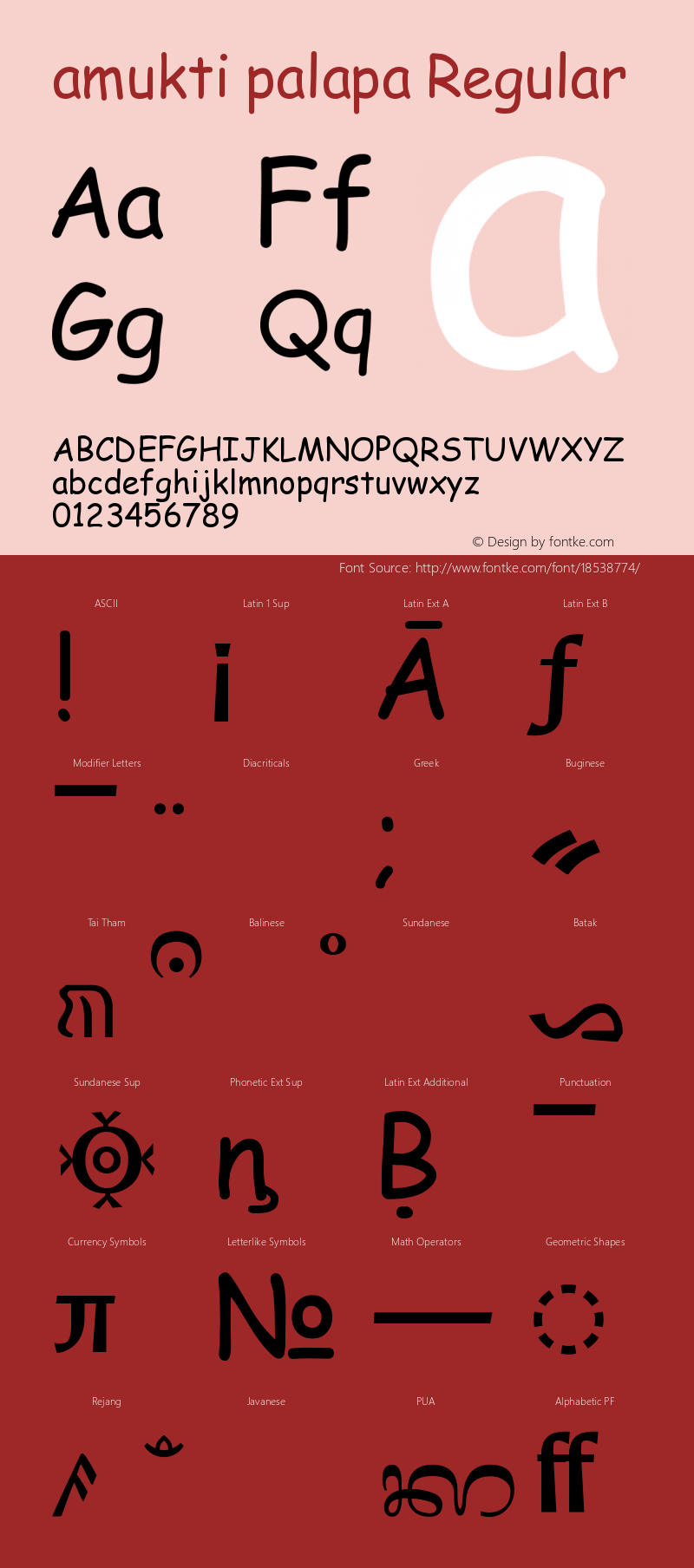 amukti palapa Regular Version 2.95 February 22, 2016 Font Sample