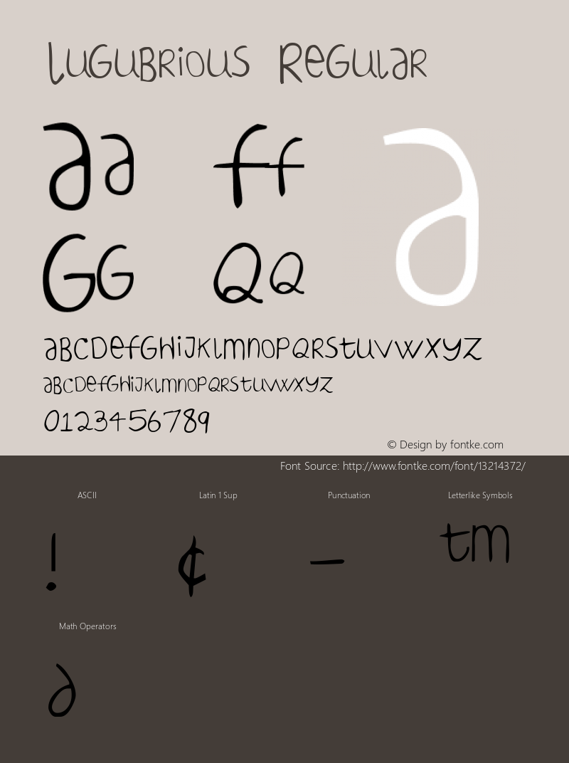 Lugubrious Regular Macromedia Fontographer 4.1 05-12-97 Font Sample