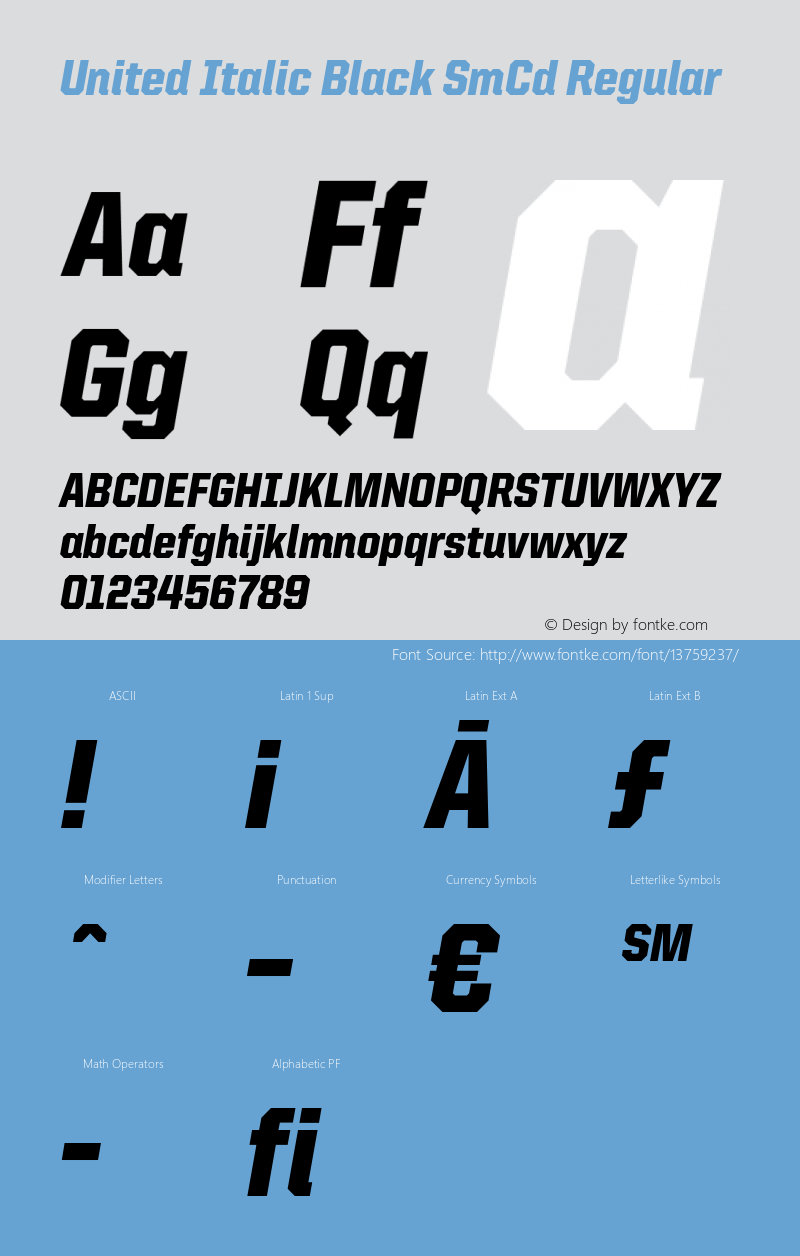 United Italic Black SmCd Regular Version 001.002 Font Sample