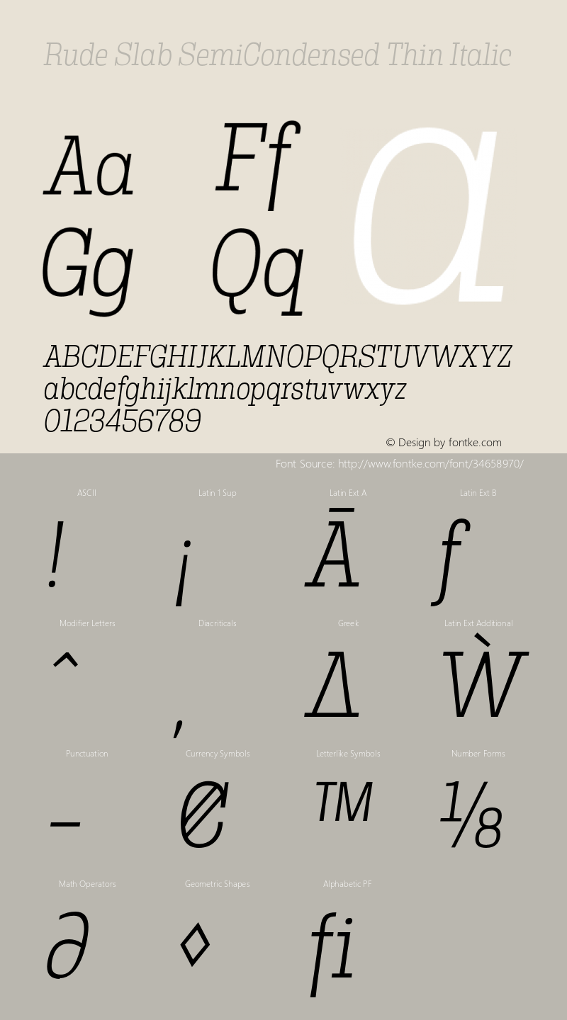 Rude Slab SemiCondensed Thin Italic Version 1.000 Font Sample