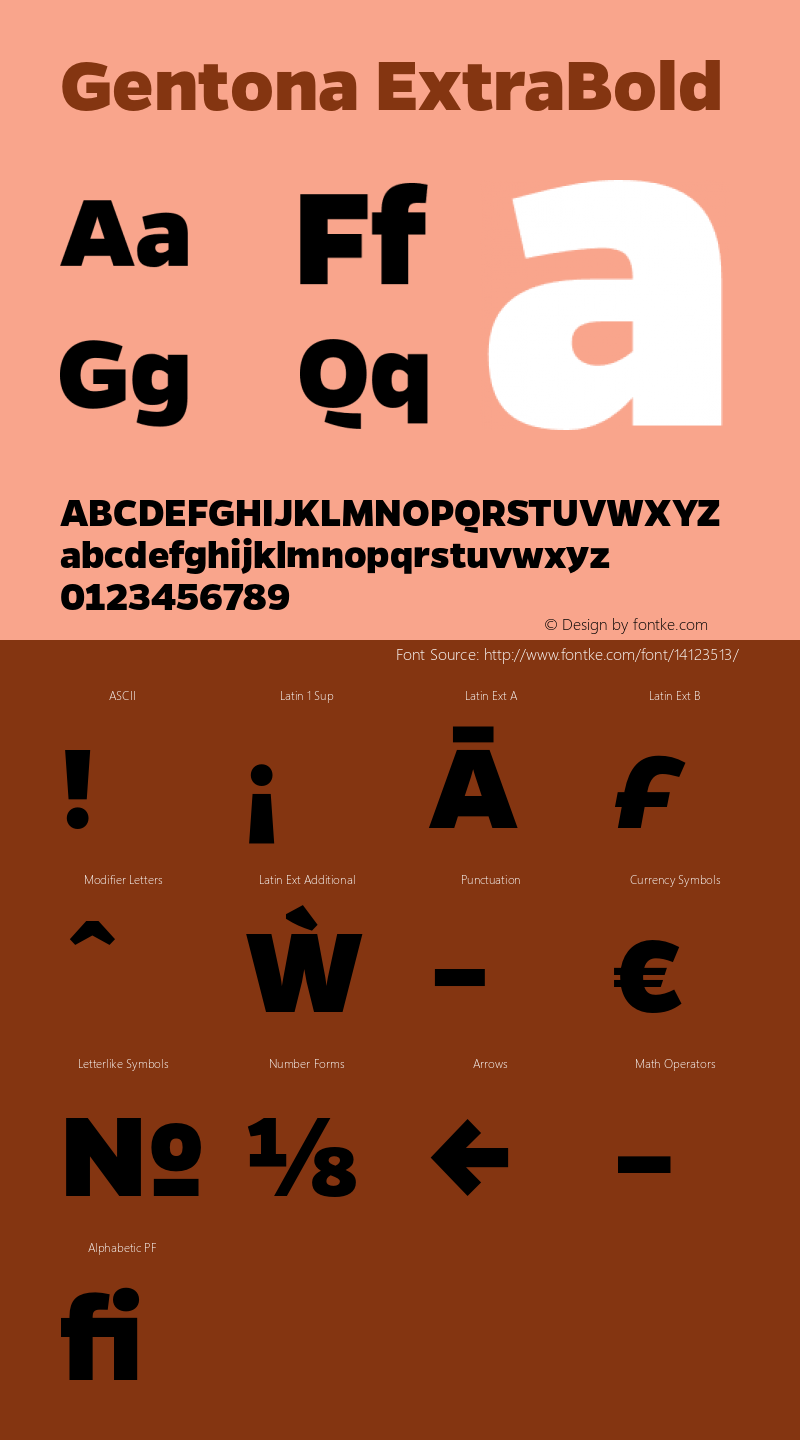 Gentona ExtraBold Version 1.001;PS 001.001;hotconv 1.0.70;makeotf.lib2.5.58329 Font Sample