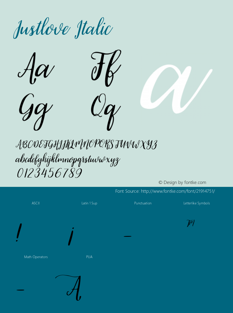 Justlove Italic Version 1.000;PS 001.000;hotconv 1.0.88;makeotf.lib2.5.64775 Font Sample