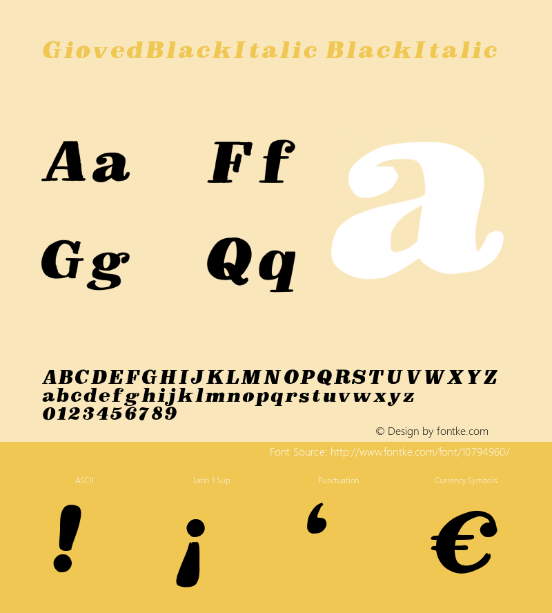 GiovedBlackItalic BlackItalic Version 001.000 Font Sample