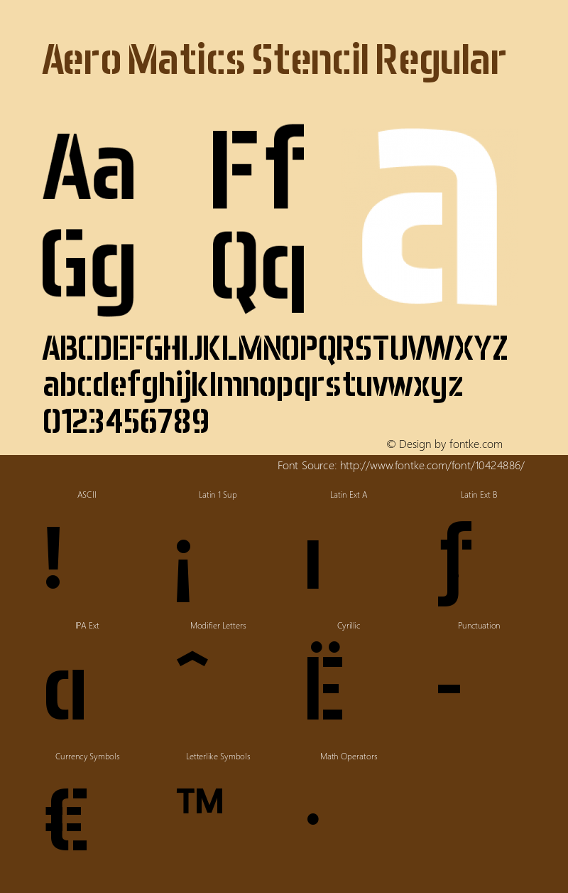 Aero Matics Stencil Regular v1.4 - 2/6/2012 Font Sample