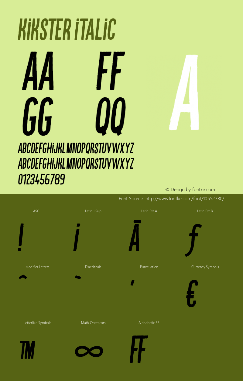 Kikster Italic Version 1.000 Font Sample