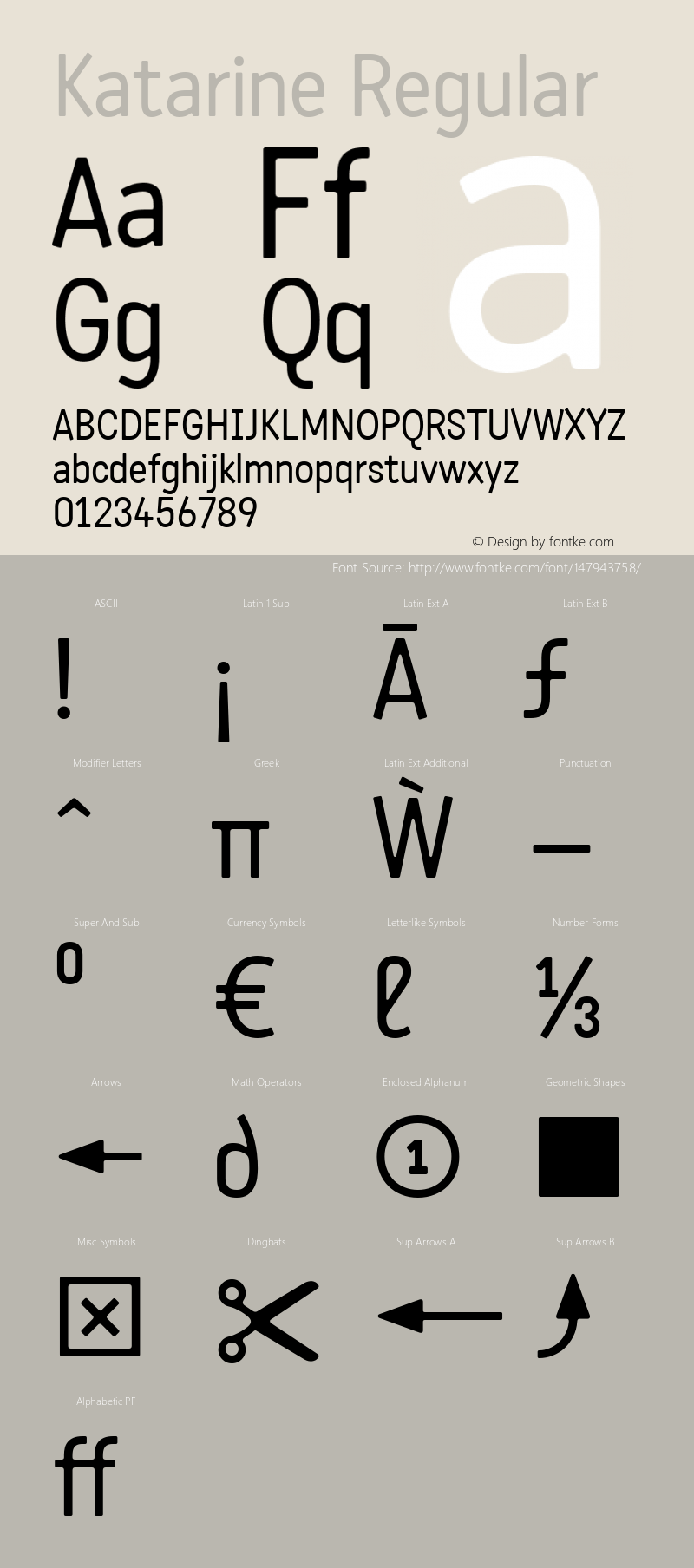 Katarine Regular Version 1.000;PS 1.0 Font Sample