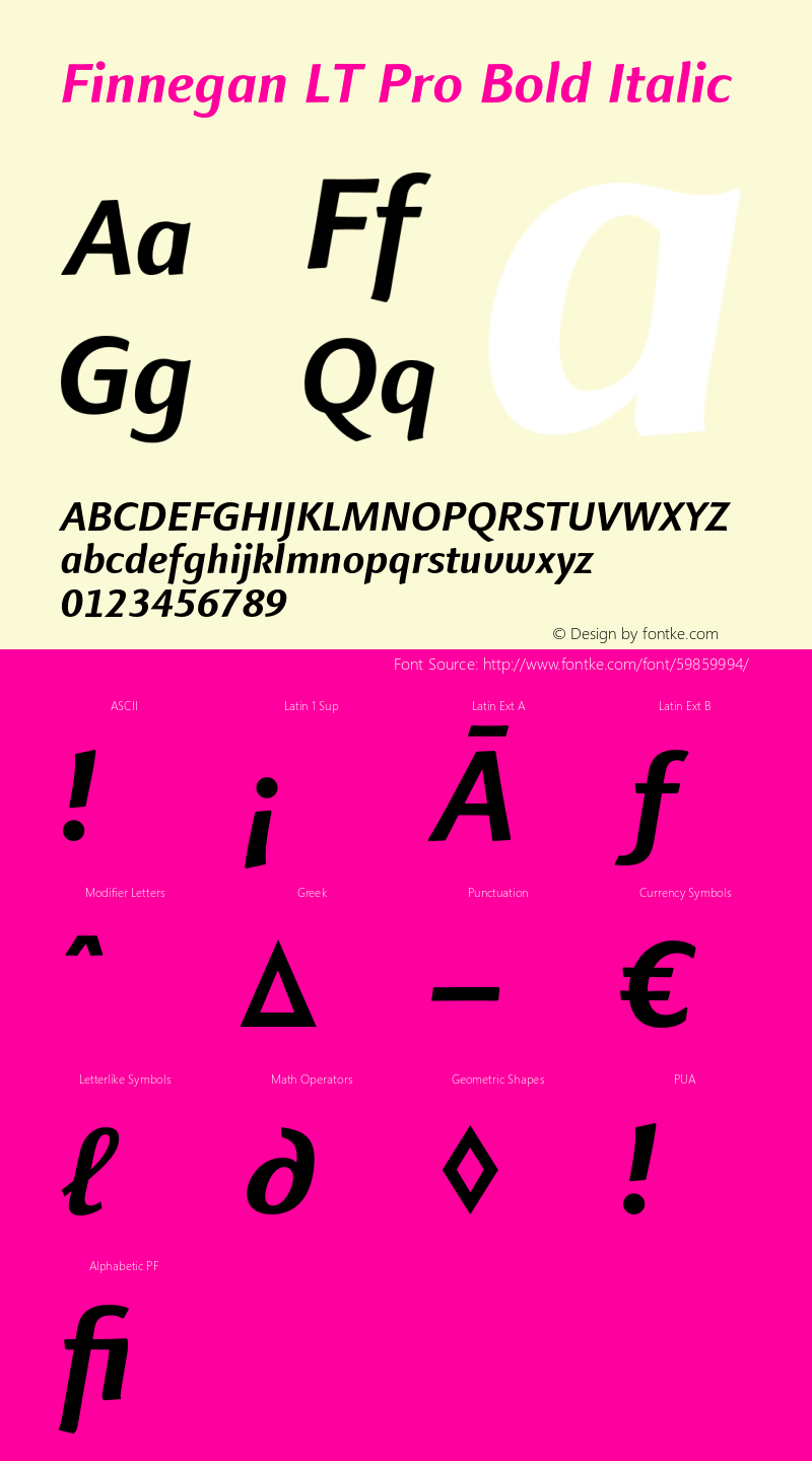 FinneganLTPro-BoldItalic Version 1.000;PS 001.000;hotconv 1.0.38 Font Sample