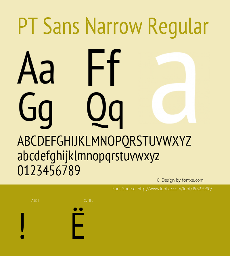 PT Sans Narrow Regular Version 2.005; ttfautohint (v1.4.1) Font Sample