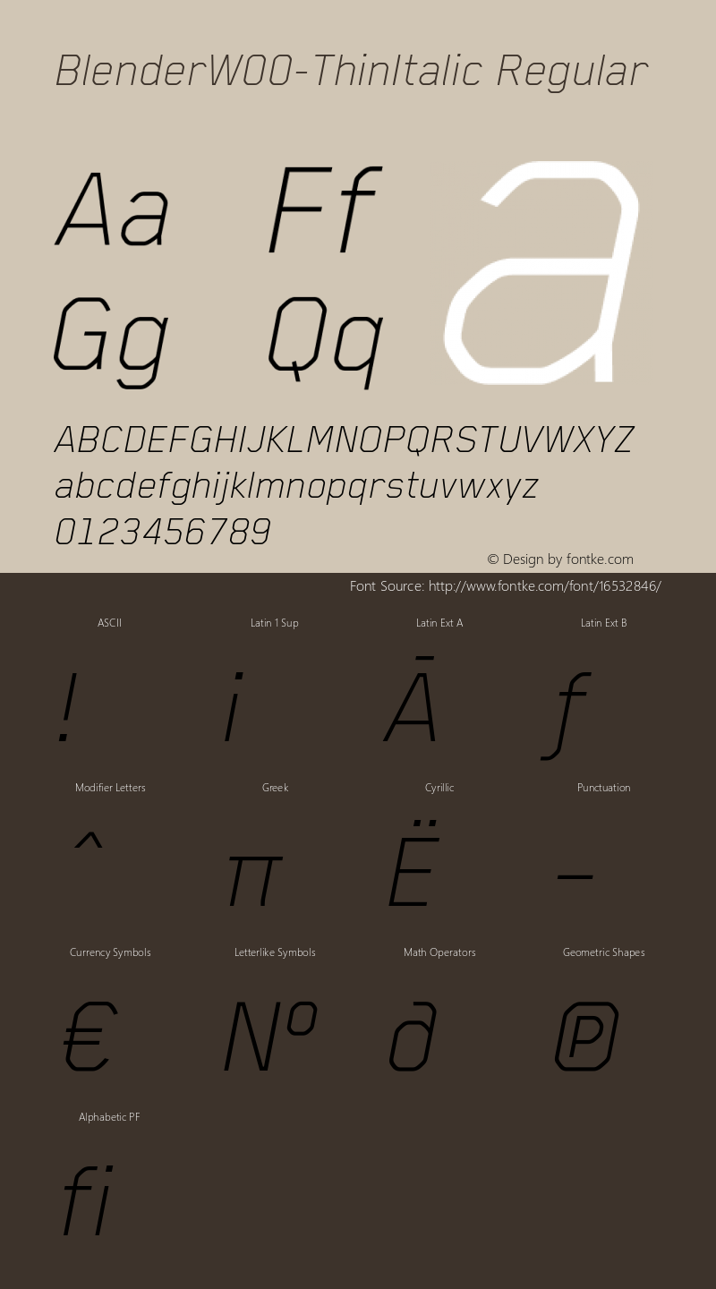 BlenderW00-ThinItalic Regular Version 3.60 Font Sample