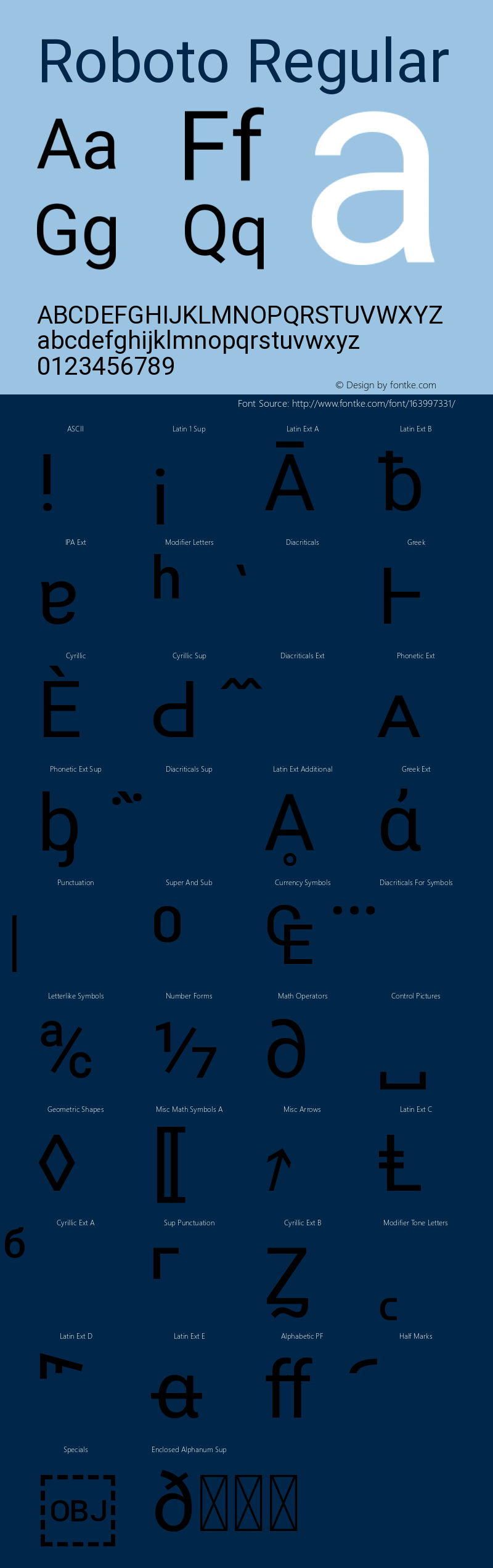 Roboto Regular Version 2.001047; 2014 Font Sample