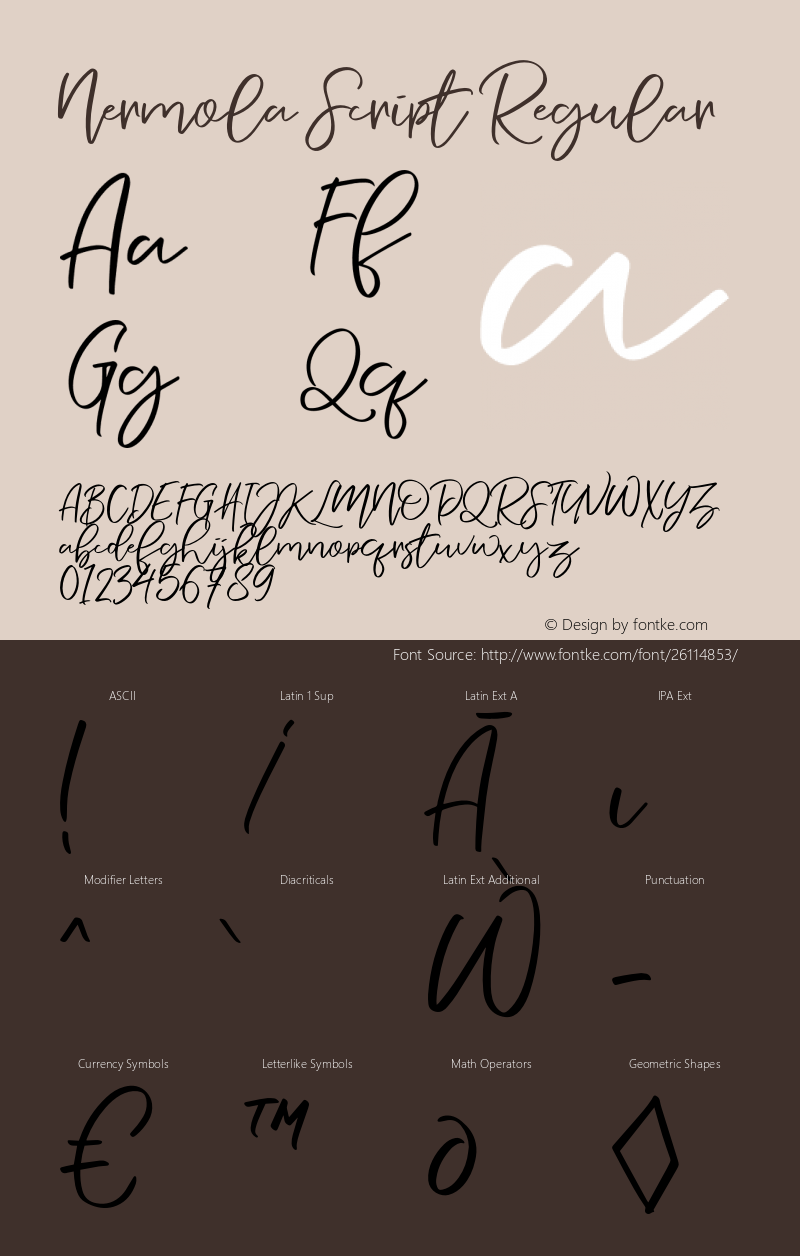 Nermola Script Regular Version 1.000;PS 001.000;hotconv 1.0.88;makeotf.lib2.5.64775 Font Sample