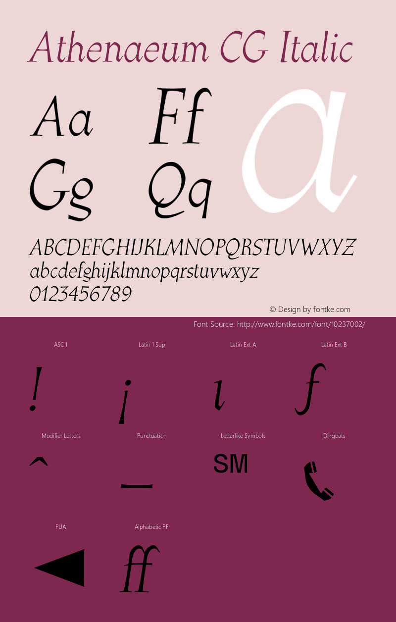 Athenaeum CG Italic Version 1.100;PS 001.001;Core 1.0.38 Font Sample