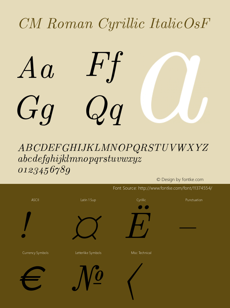 CM Roman Cyrillic ItalicOsF Version 001.001 Font Sample