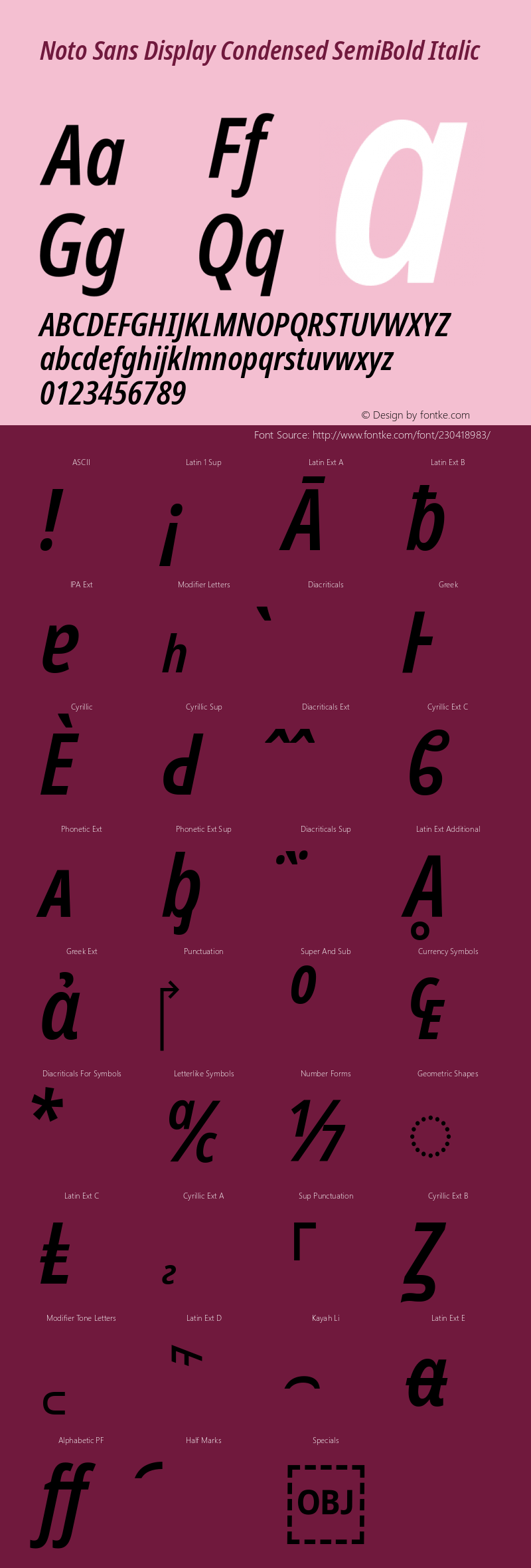 Noto Sans Display Condensed SemiBold Italic Version 2.007图片样张