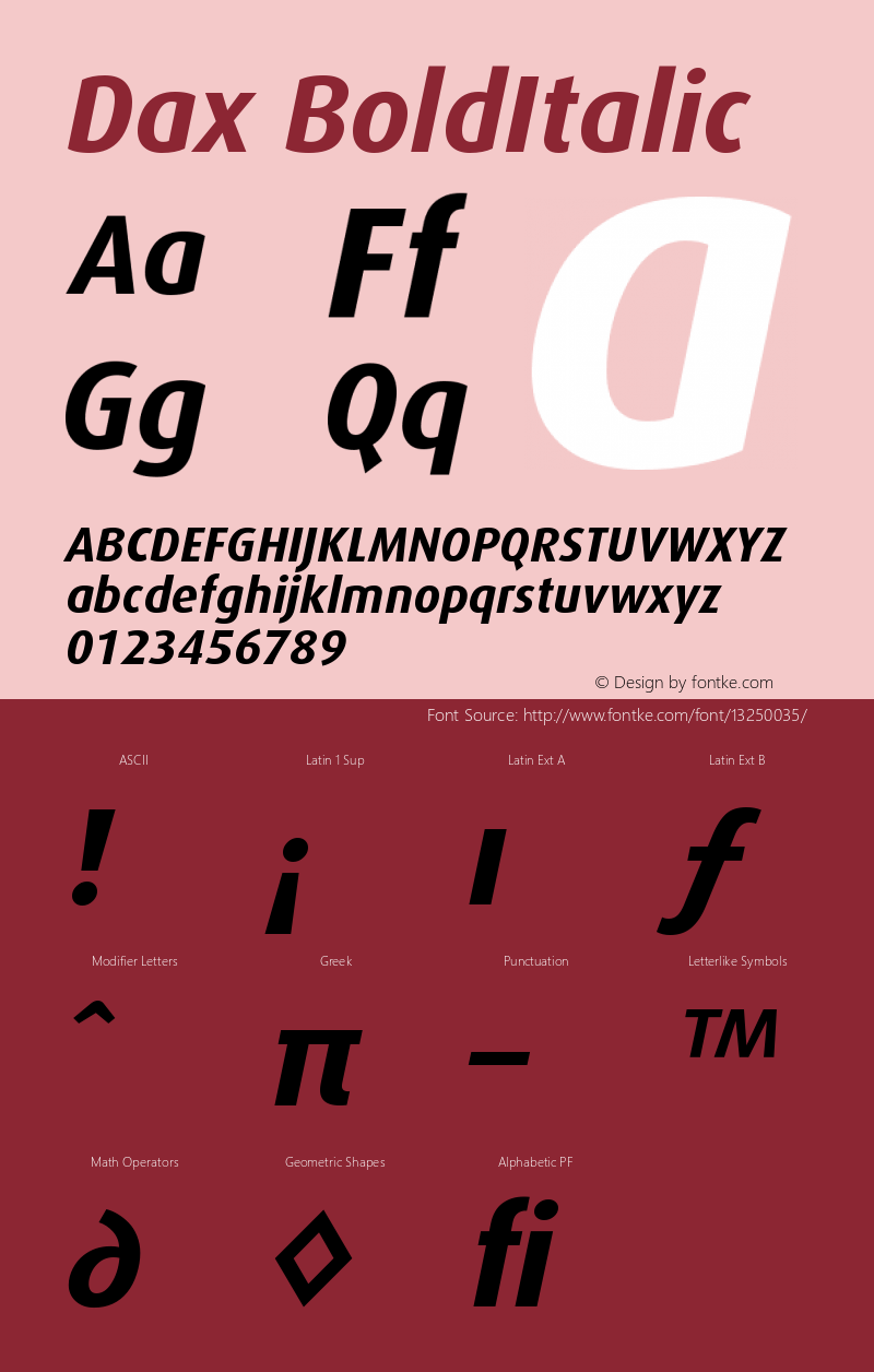 Dax BoldItalic Version 001.000 Font Sample