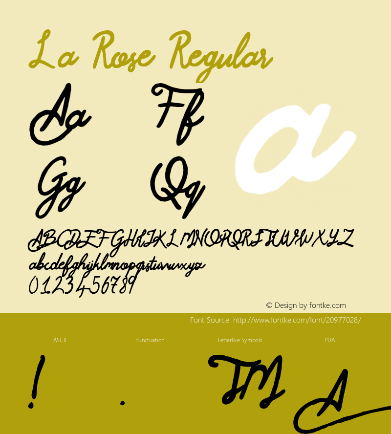 La Rose Version 1.000;PS 001.000;hotconv 1.0.70;makeotf.lib2.5.58329 DEVELOPMENT Font Sample