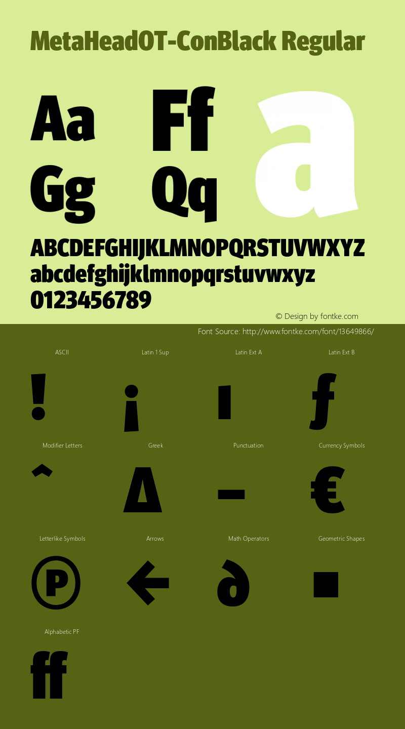 MetaHeadOT-ConBlack Regular Version 7.504; 2005; Build 1002 Font Sample