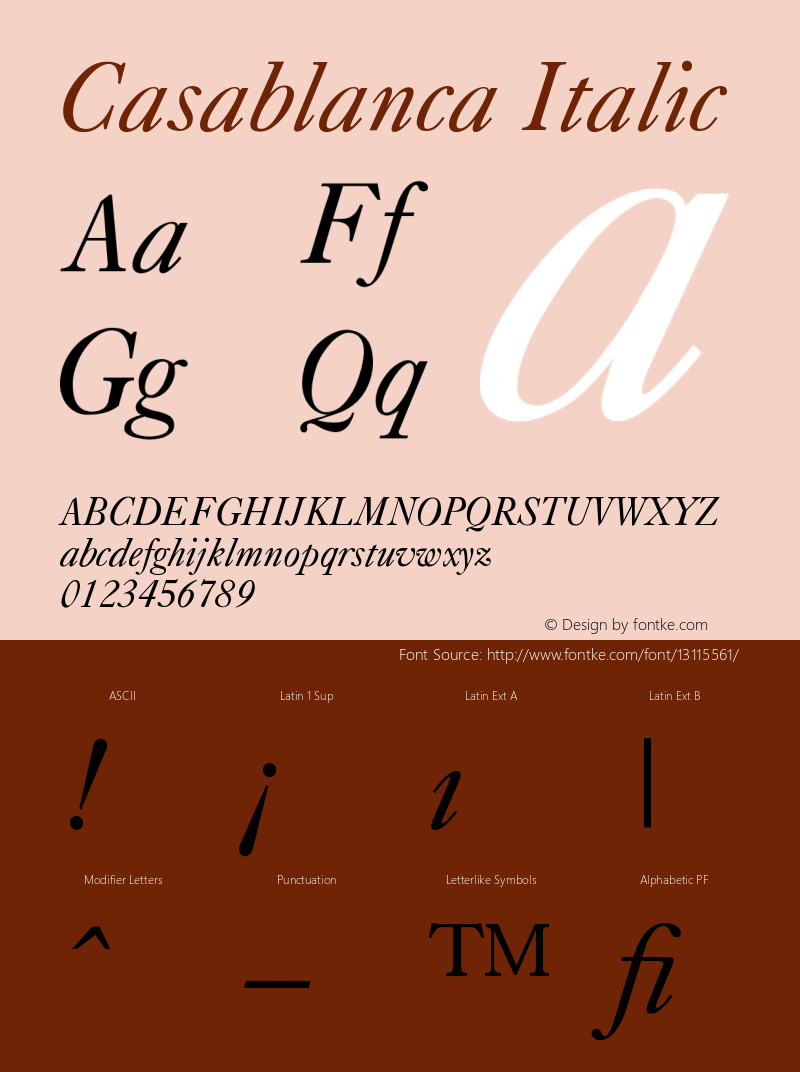 Casablanca Italic Version 001.003 Font Sample