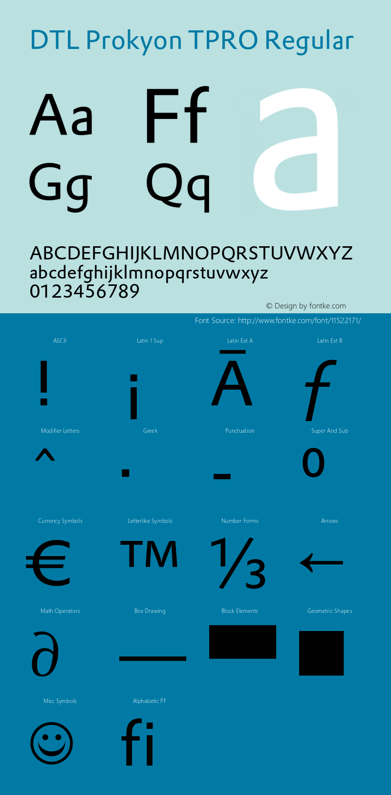 DTL Prokyon TPRO Regular Version 001.100 Font Sample