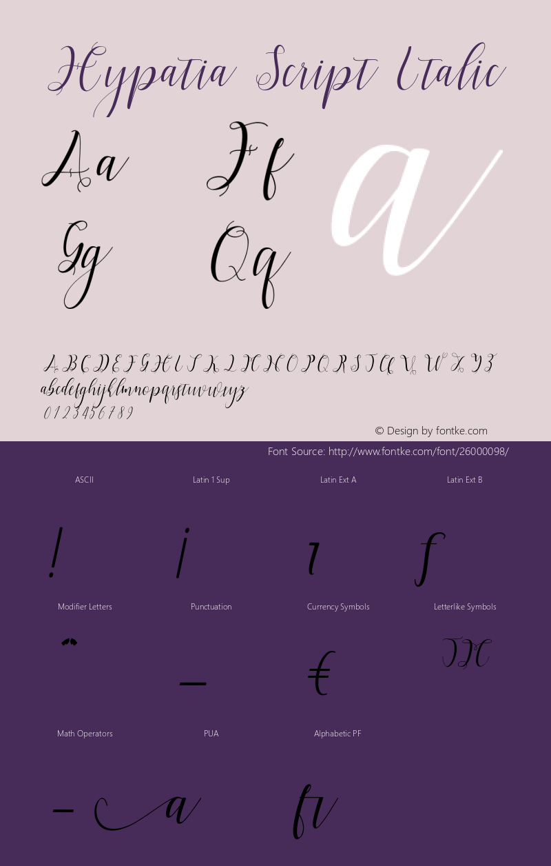 HypatiaScript-Italic Version 1.000 Font Sample