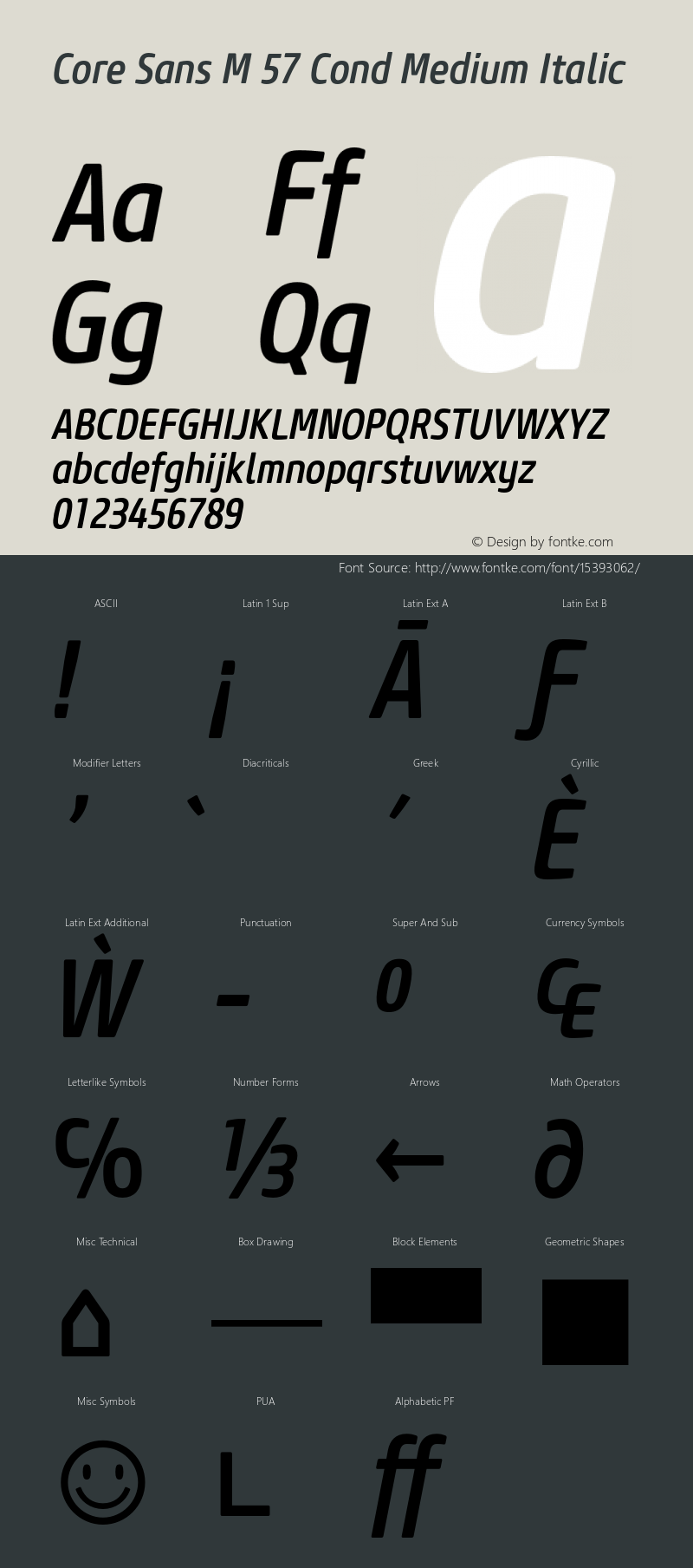 Core Sans M 57 Cond Medium Italic Version 1.000;PS 001.001;hotconv 1.0.56 Font Sample