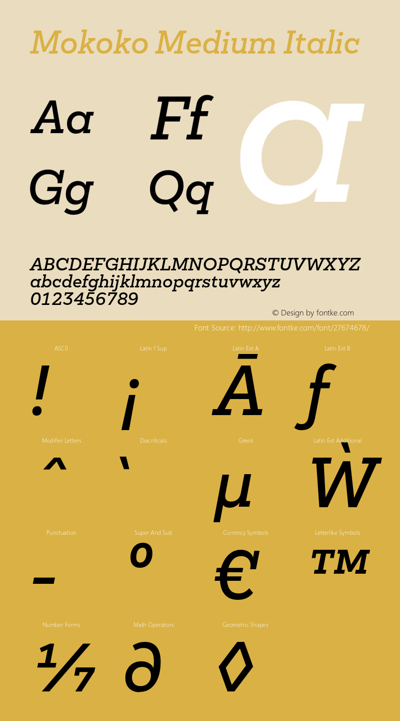 MokokoMediumItalic Version 1.000 Font Sample