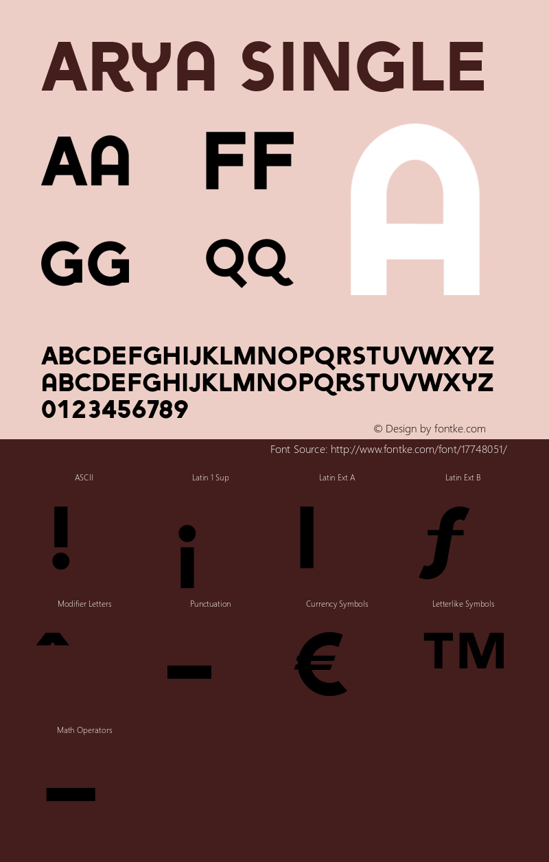 Arya Single Version 1.00 Font Sample