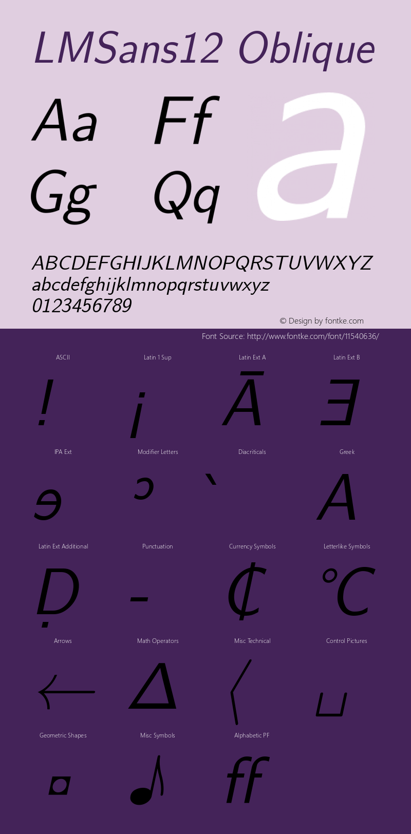 LMSans12 Oblique Version 2.004 Font Sample