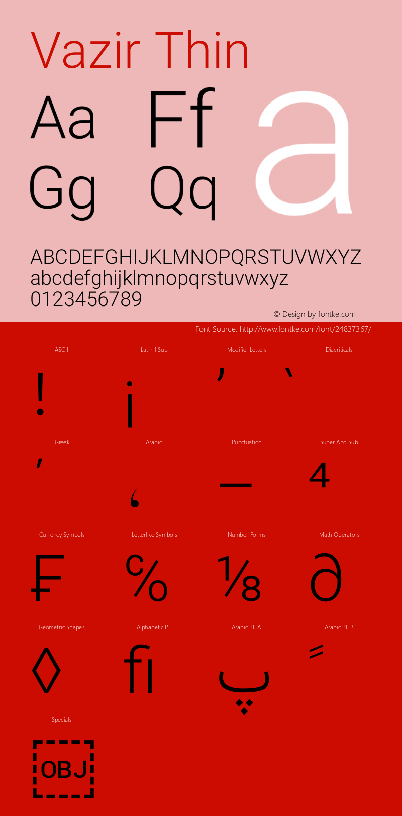 Vazir Thin Version 17.0.0 Font Sample