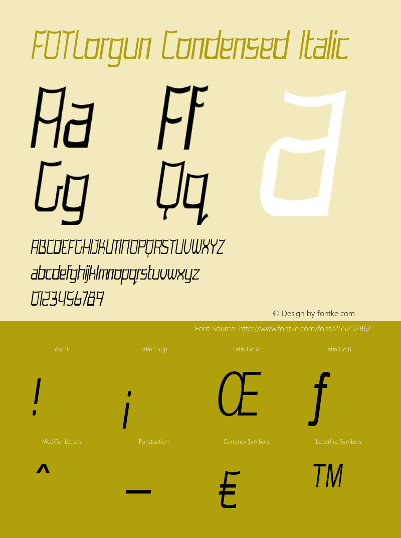 FOTLorgun-CondensedItalic Version 1.000 Font Sample