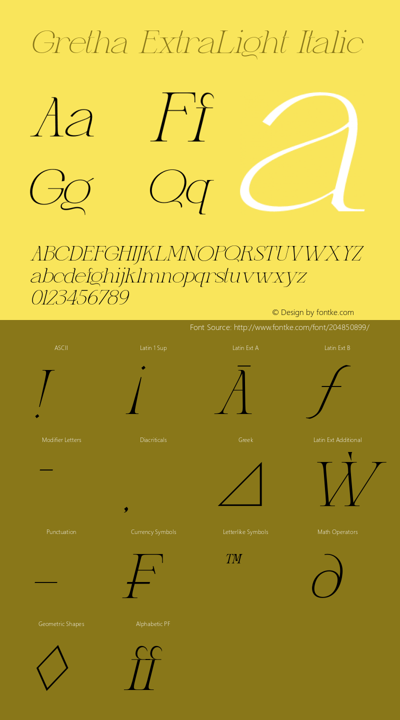 Gretha-ExtraLightItalic Version 1.000图片样张