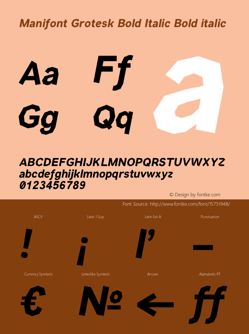 Manifont Grotesk Bold Italic Bold italic Version 001.001  Font Sample