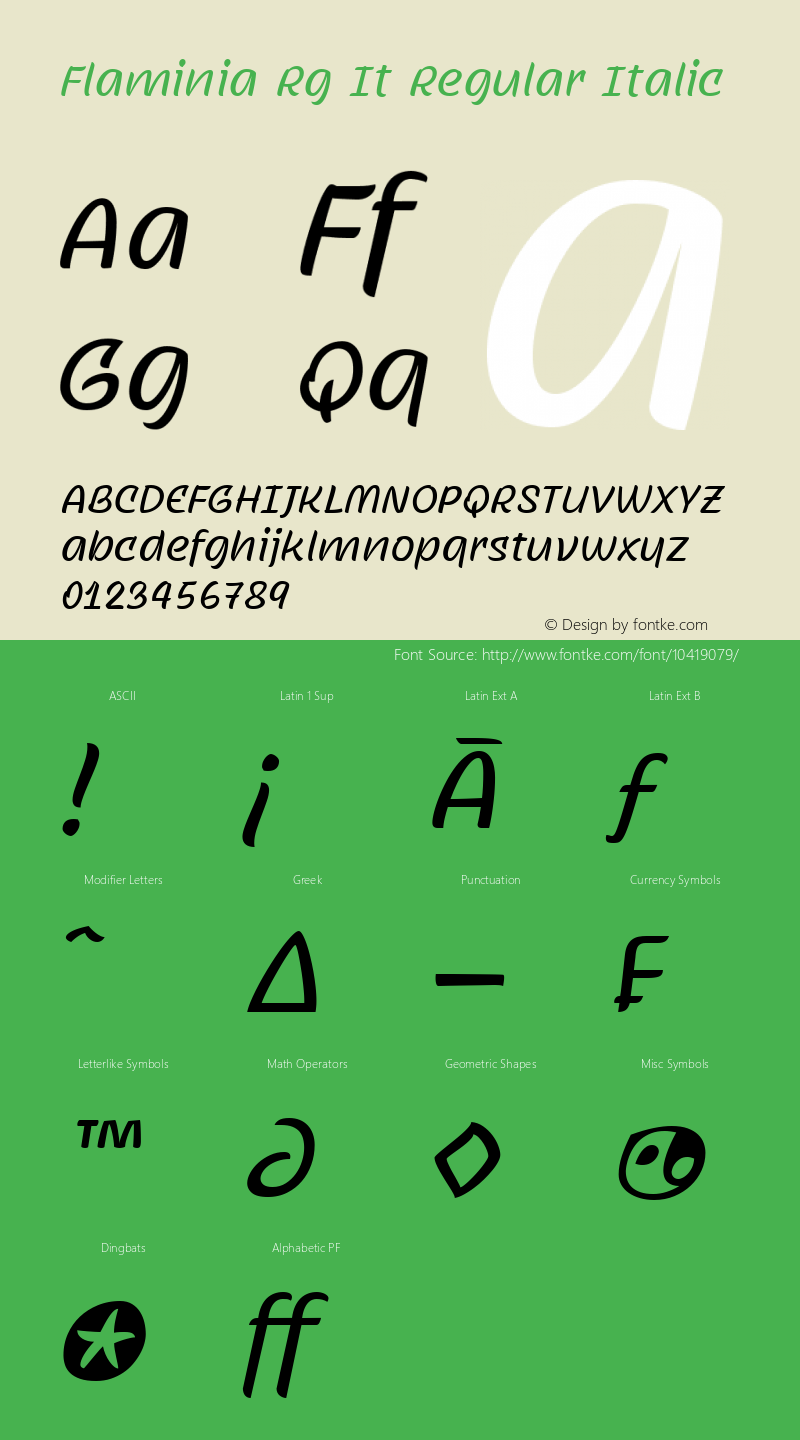 Flaminia Rg It Regular Italic Version 1.7 Font Sample